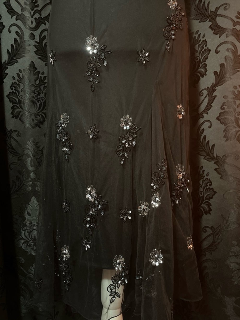 100% Silk Black Strapless Beaded Evening Gown - Picture 3 of 3
